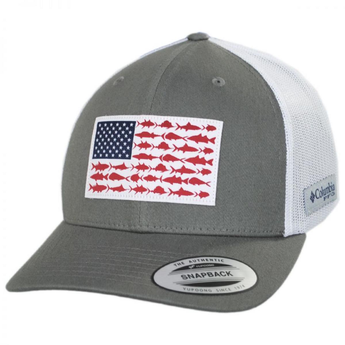 Columbia Sportswear | PFG Fish Flag Mesh Snapback Baseball Cap | 400151 | lead | TITANIUM/WHITE