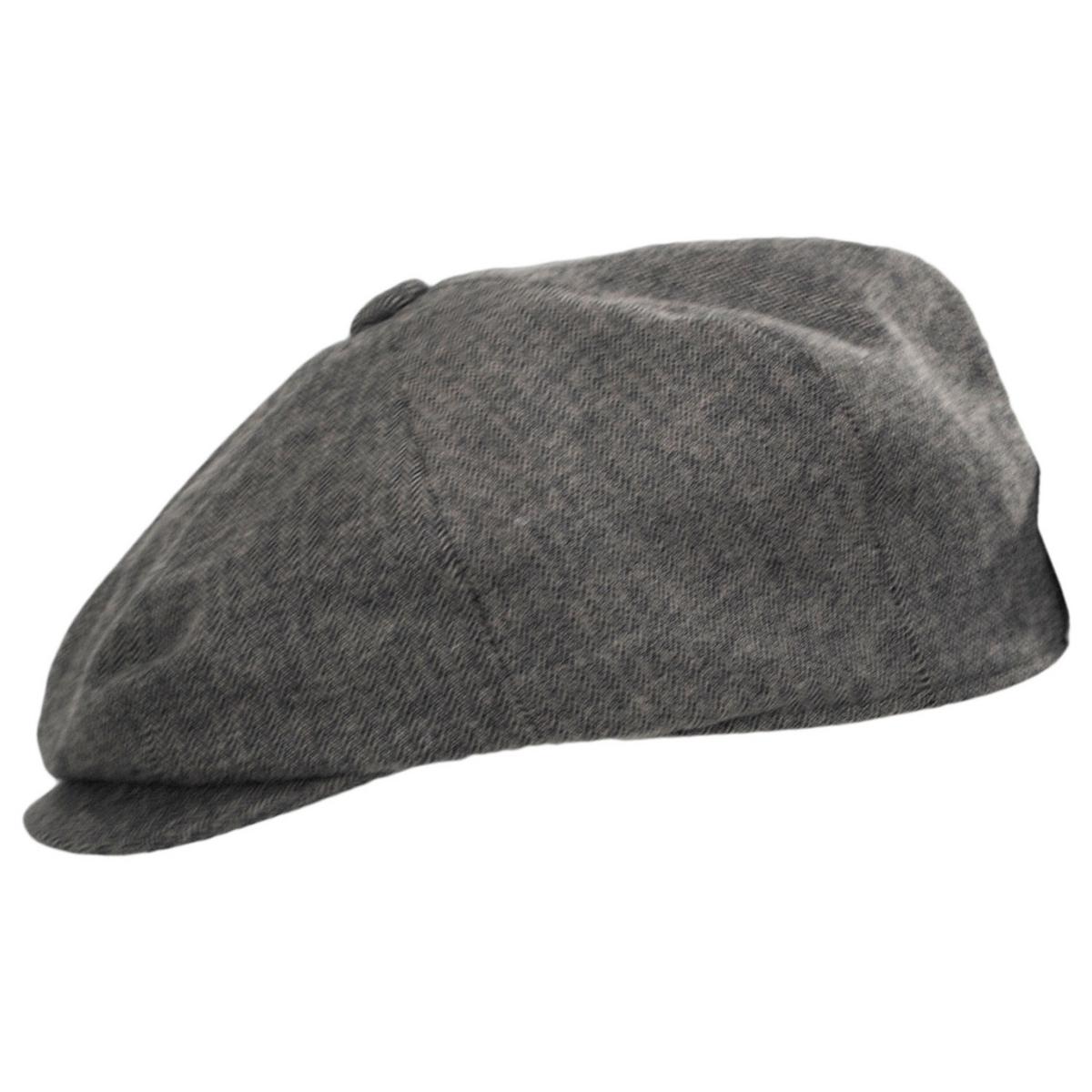 Baskerville Hat Company | Wholesale Cardiff Cotton Herringbone Newsboy Cap B2B Pre-Pack | B2B167678 | profile | BLACK/GREY