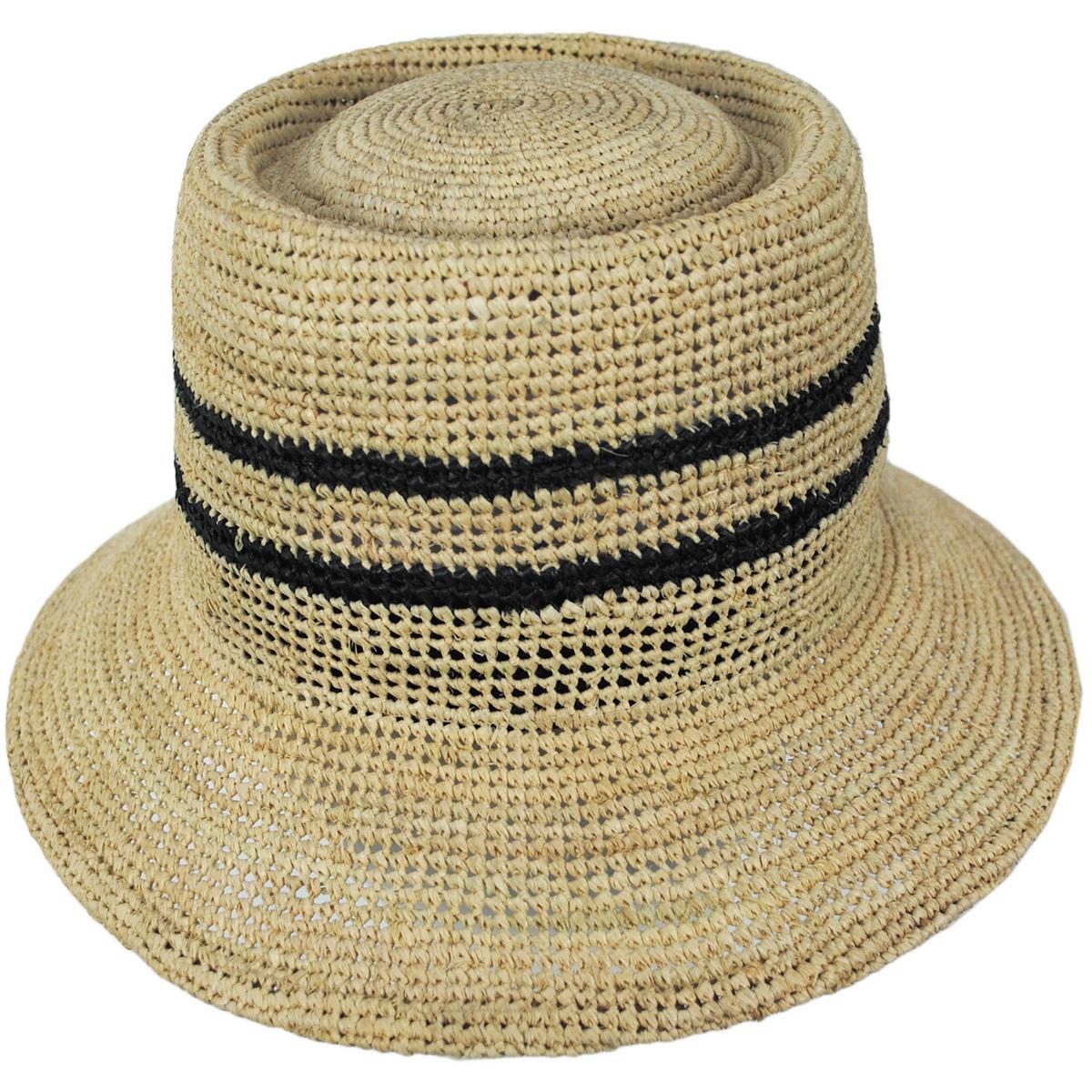 BRIXTON HATS | Ellee Raffia Straw Bucket Hat | 104055 | front | TAN/BLACK