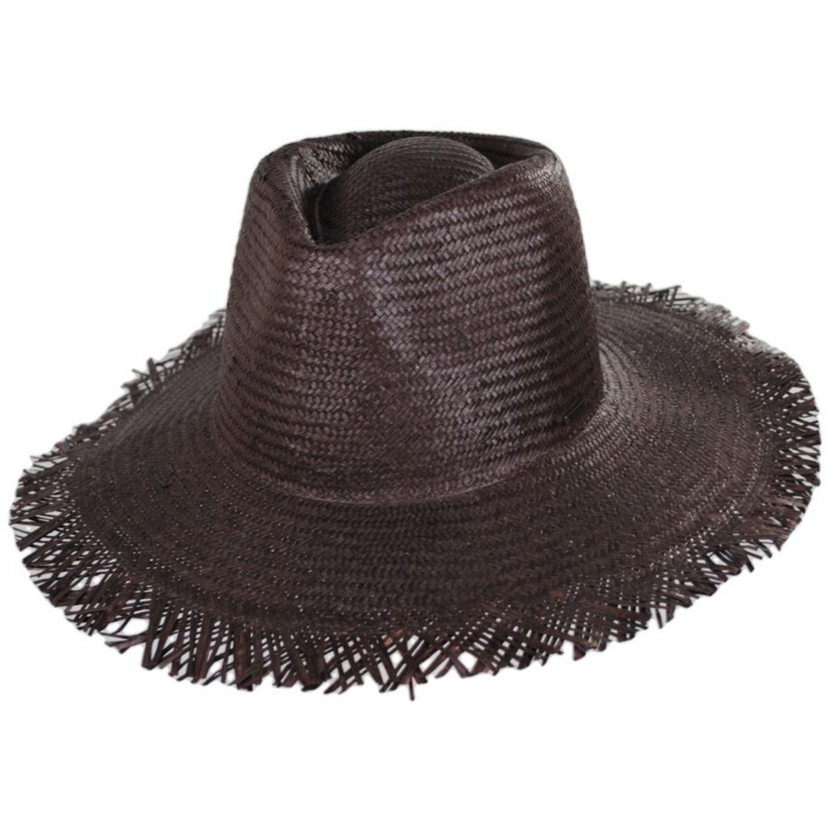 BRIXTON HATS | Jo Straw Frayed Fedora Hat | 128336 | lead | DEEP BROWN