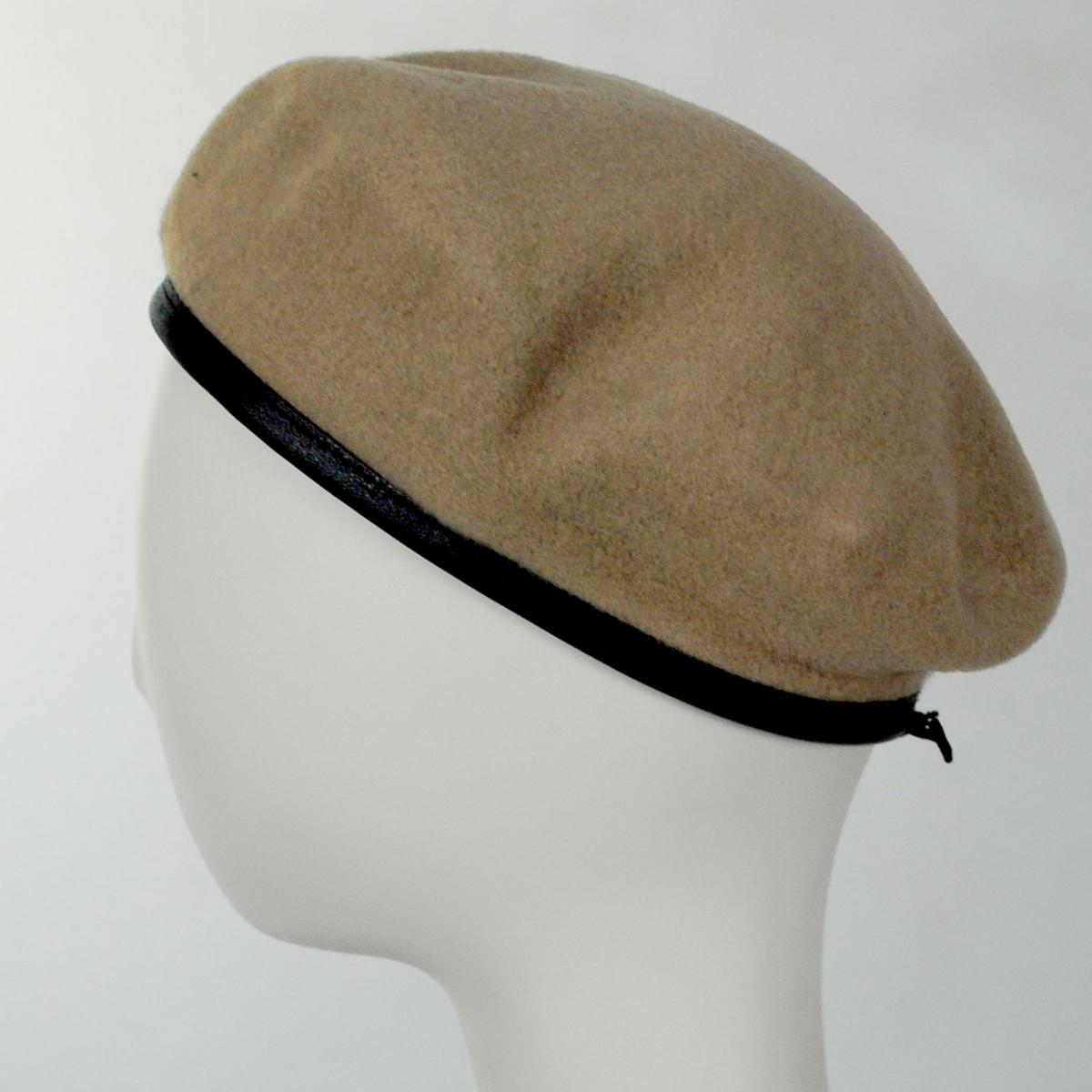 Village Hat Shop | Wool Military Beret with Lambskin Band | 151106 | profile | TAN