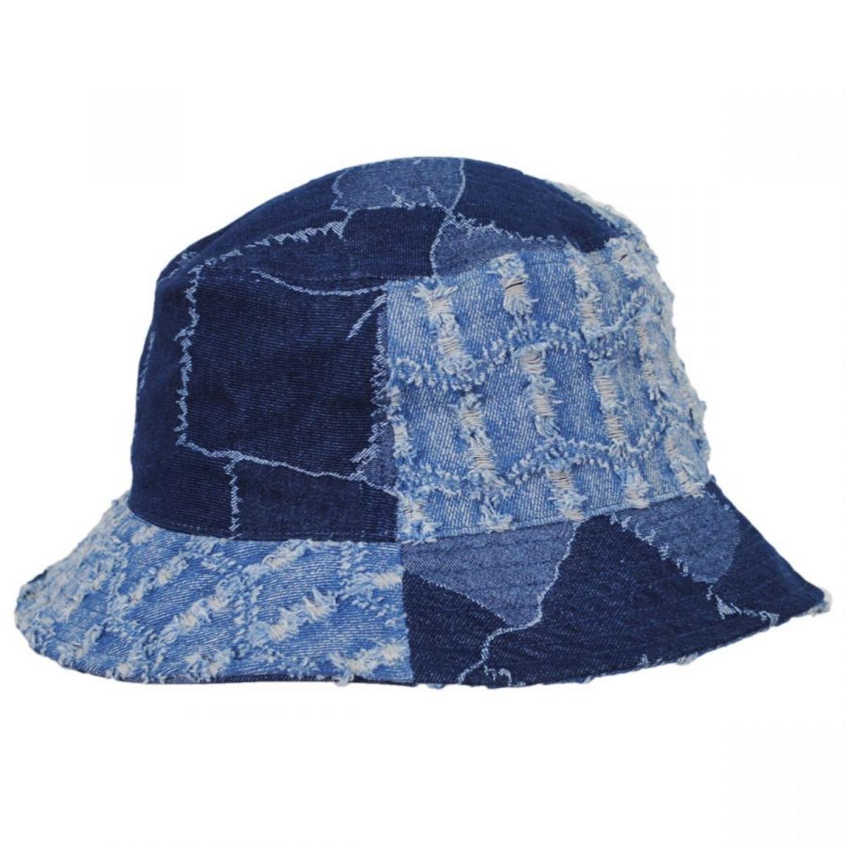 Kangol | Patchwork Mashup Denim Cotton Bucket Hat | 185777 | profile | MEDIUM BLUE