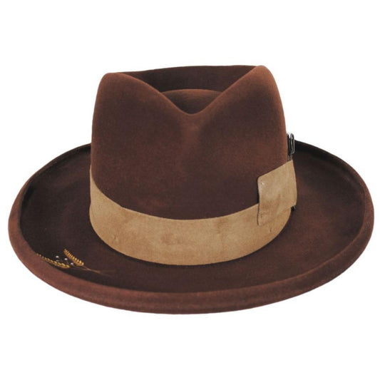 Renegade | Casville Pencil Curl Brim Wool Felt Fedora Hat | 130383 | front | COGNAC