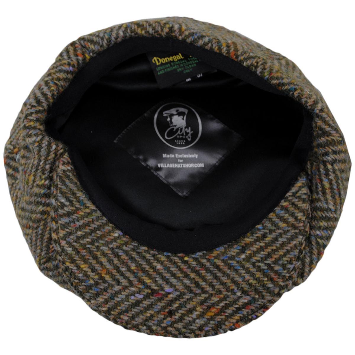 City Sport Caps | Large Herringbone Donegal Tweed Wool Newsboy Cap | 175061 | under | OLIVE MULTI