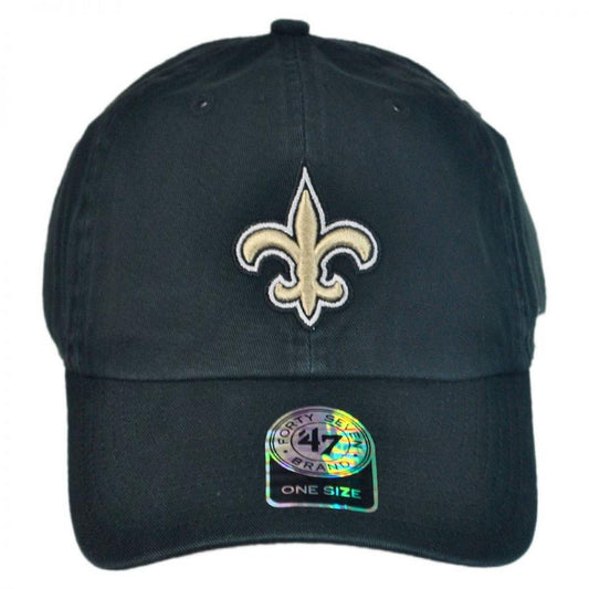 47 Brand | New Orleans Saints NFL Clean Up Strapback Baseball Cap Dad Hat | 203660 | front | BLACK