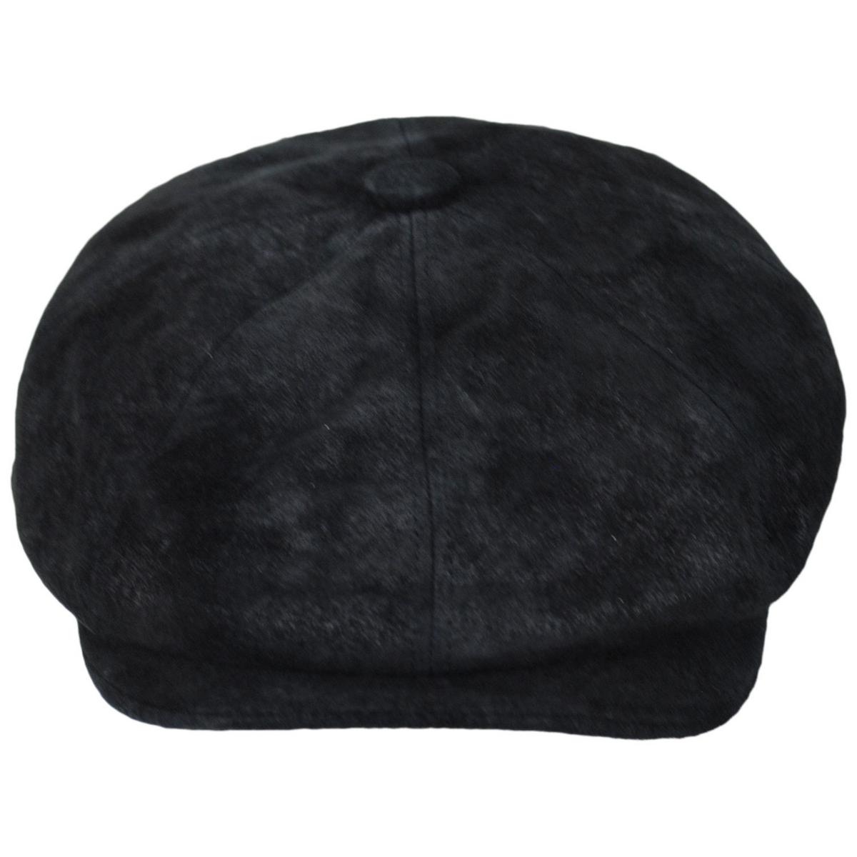 Scala | Rustic Leather Newsboy Cap | 160294 | front | BLACK