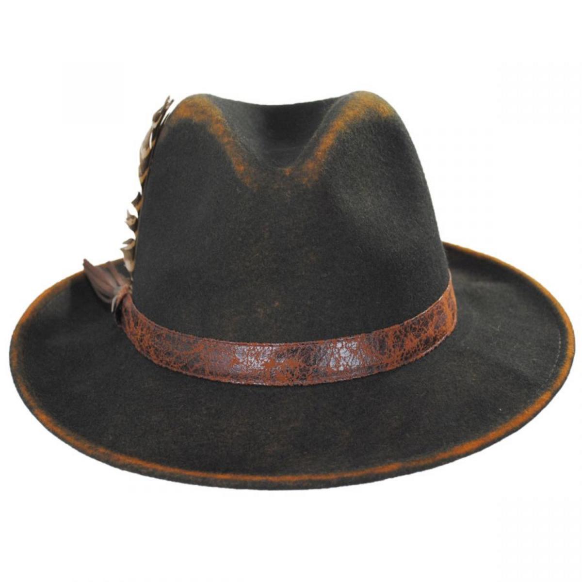 Scala | Woodstock Distressed Wool Felt Safari Fedora Hat | 123496 | front | CHOCOLATE