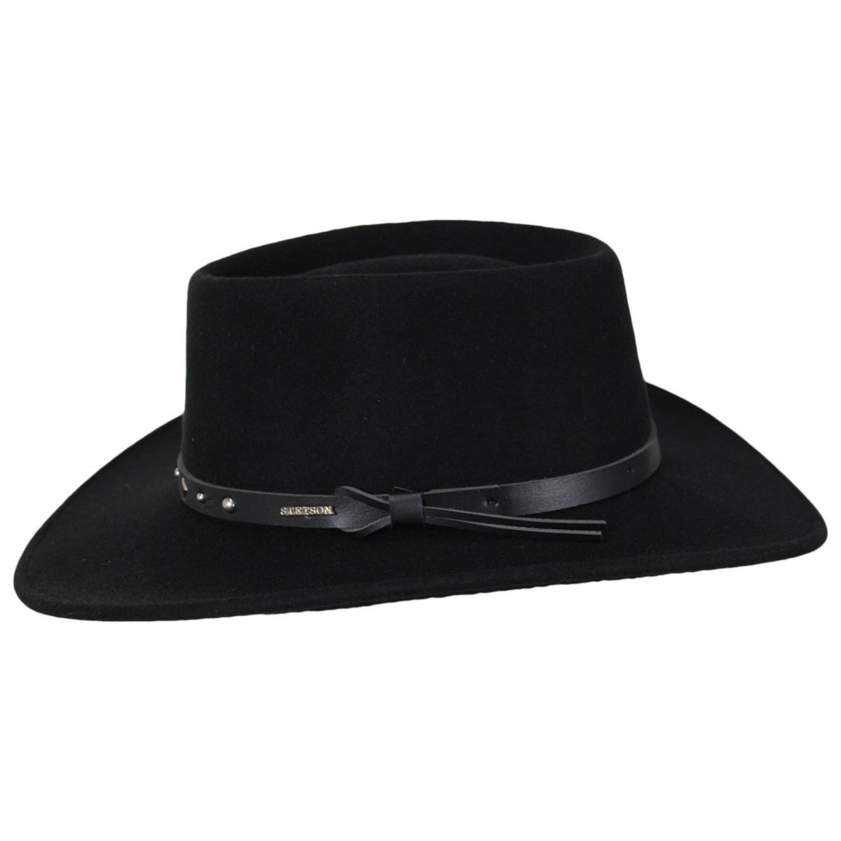 Stetson | Black Hawk Crushable Wool Felt Gambler Cowboy Hat | 130698 | profile | BLACK