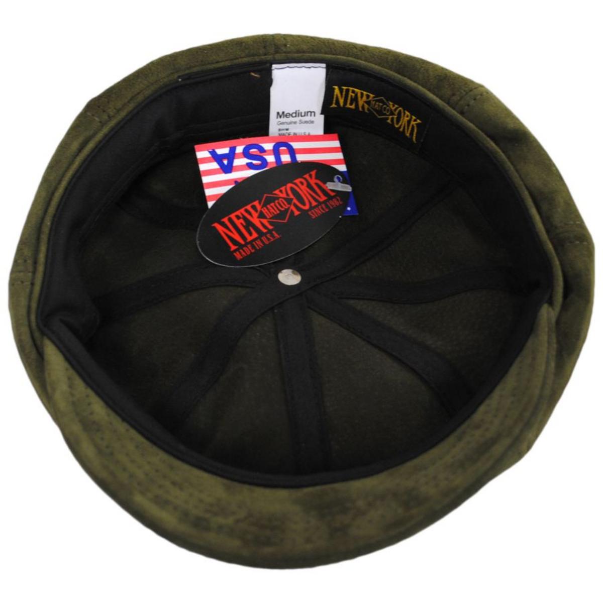 NEW YORK HAT CO | Spitfire Suede Leather Newsboy Cap | 161110 | under | OLIVE
