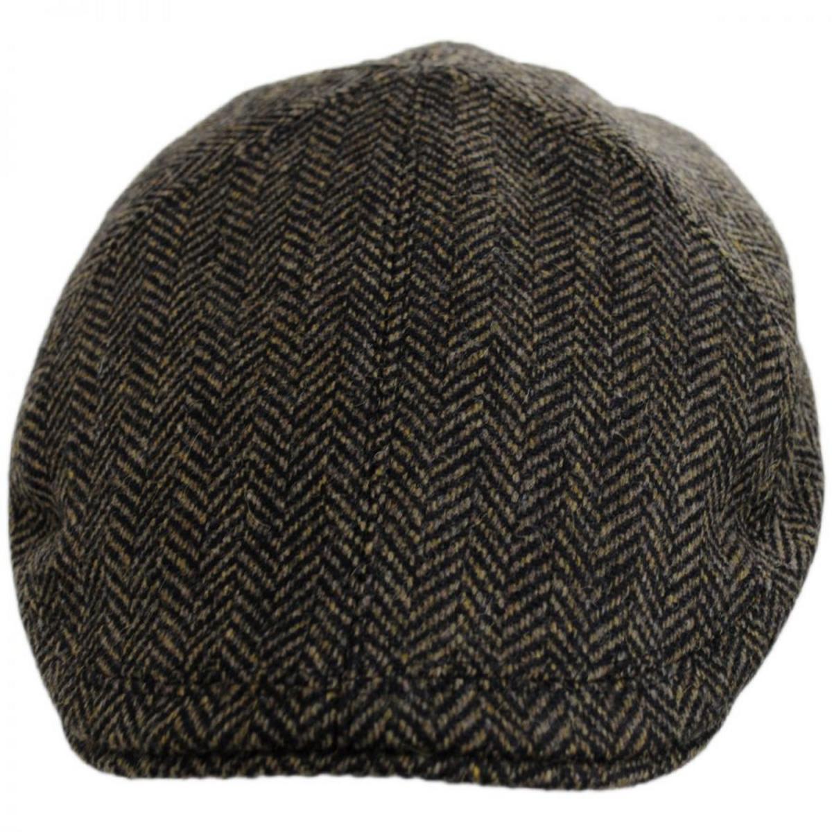 Wigens Caps | Classic Shetland Wool Herringbone Duckbill Ivy Cap | 161949 | front | OLIVE