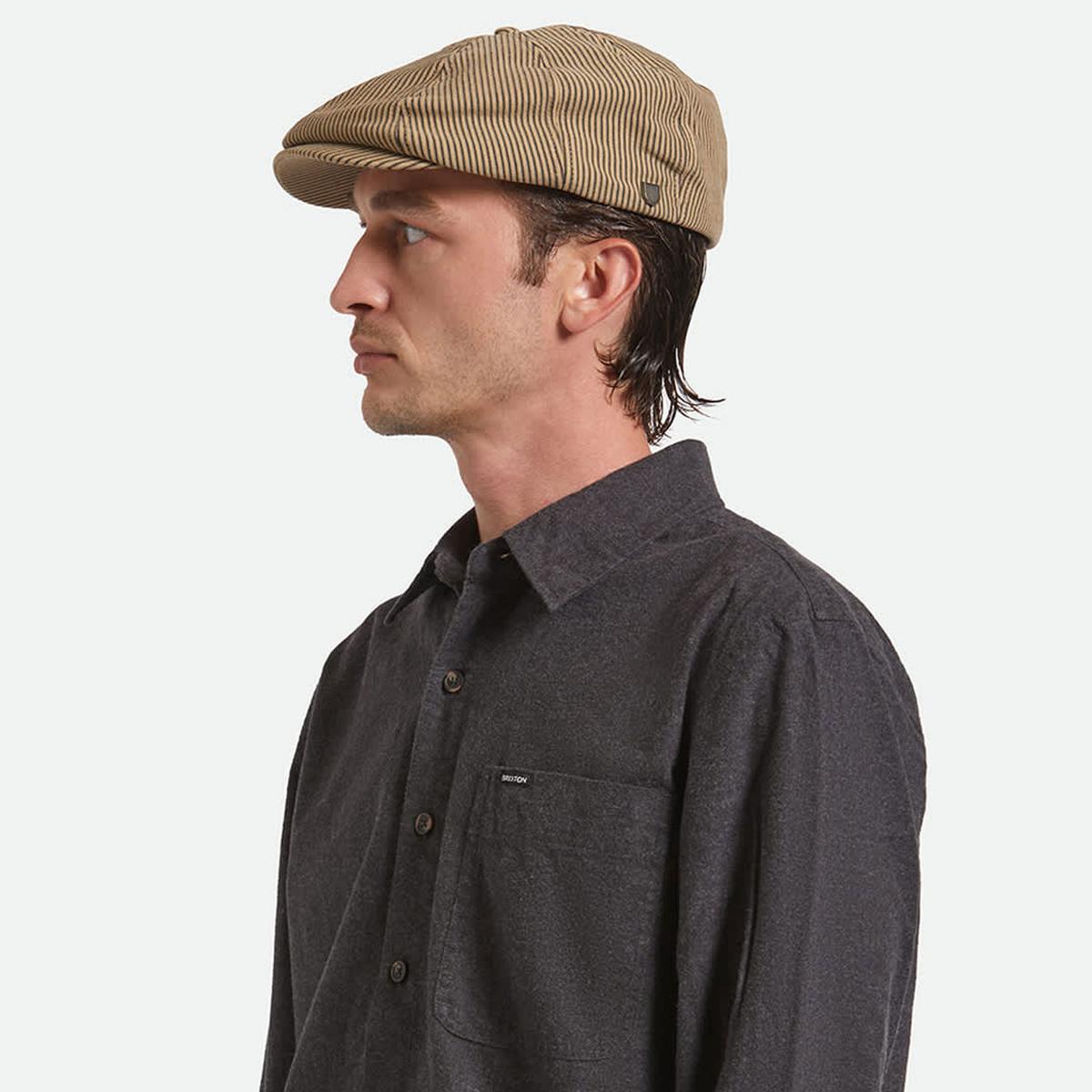 BRIXTON HATS | Brood Cotton Stripe Newsboy Cap | 161515 | lsmone | DARK TAN/BLACK HICKORY STRIPE