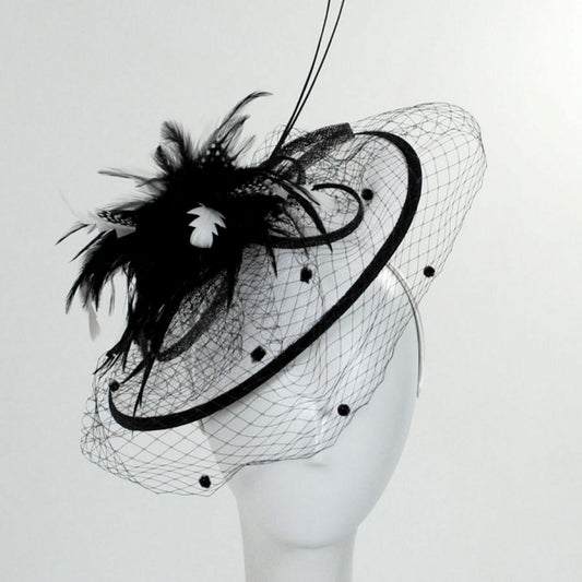 Jeanne Simmons | Velo Fascinator Hat | 120711 | front | WHITE/BLACK