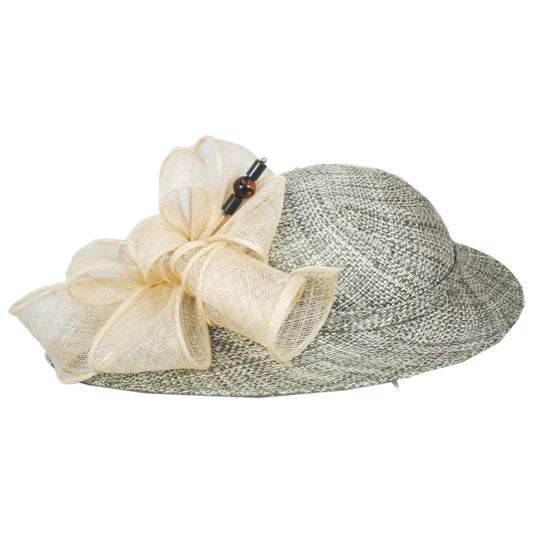 Jeanne Marie | Hat Pin and Swirls Tweed Ramie-Sisal Straw Dress Hat | 122449 | front | SAGE MIX