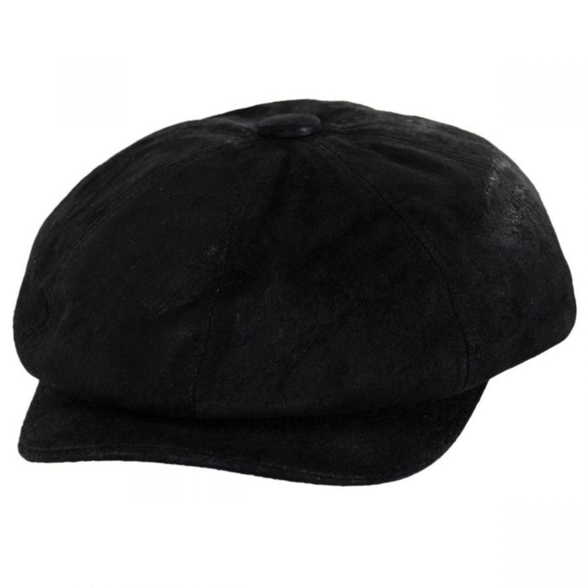 Jaxon Hats | Leather Newsboy Cap | 170201 | lead | BLACK