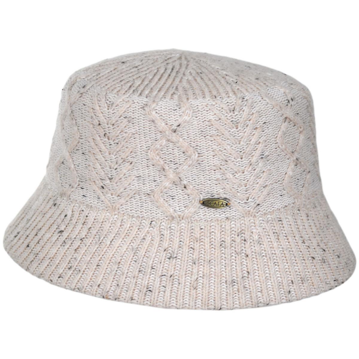Scala | Aran Cable Knit Wool Blend Bucket Hat | 106447 | profile | OATMEAL