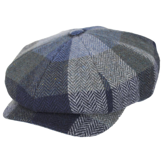 Wigens Caps | Magee Tweed Herringbone Patchwork Wool Newsboy Cap | 161972 | lead | NAVY