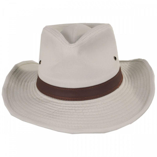Dorfman Pacific | Cotton Twill Outback Fedora Hat | 400232 | front | PUTTY