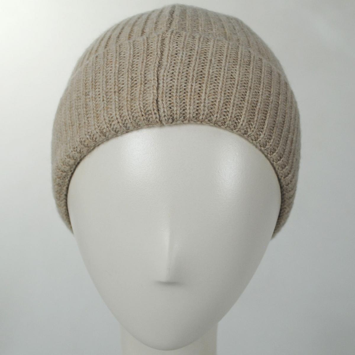 Stefeno Hats | Cashmere Ribbed Knit Beanie with Cuff | 500551 | front | NATURAL