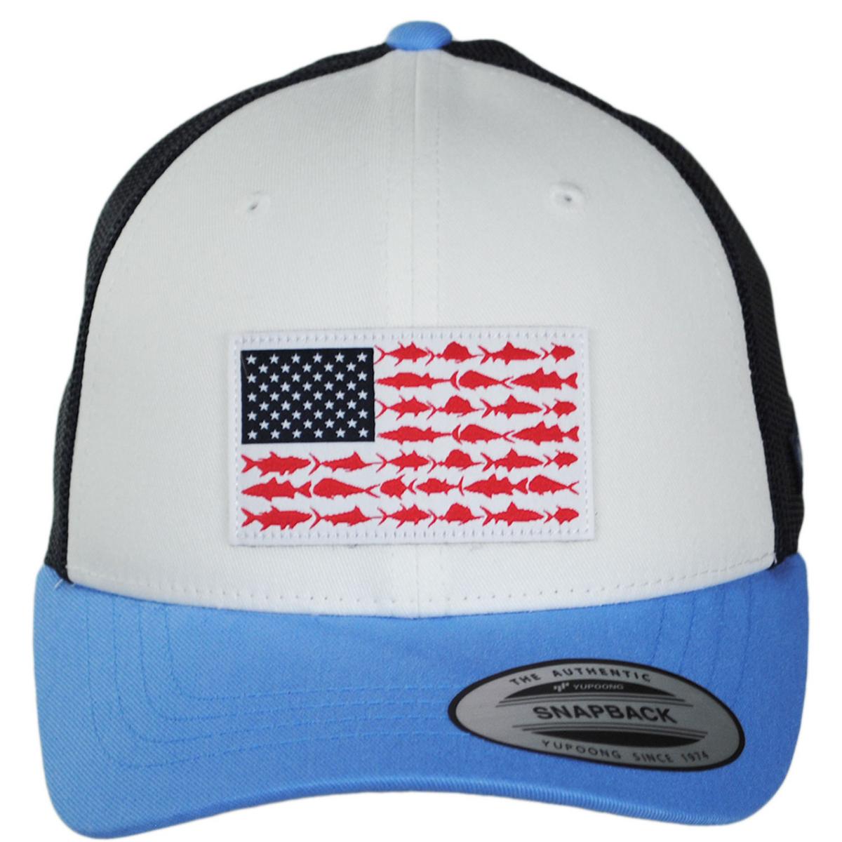 Columbia Sportswear | Kid's PFG Fish Flag Snapback Baseball Cap | 509610 | profile | WHITE AGATE BLUE COLLEGIATE BLUE