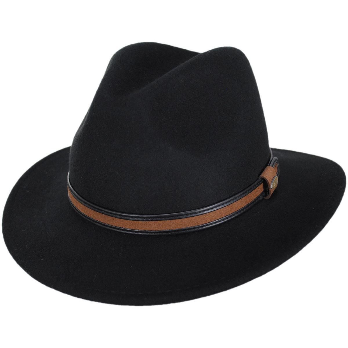 Scala | Shaun Crushable Wool Felt Safari Fedora Hat | 130442 | lead | BLACK