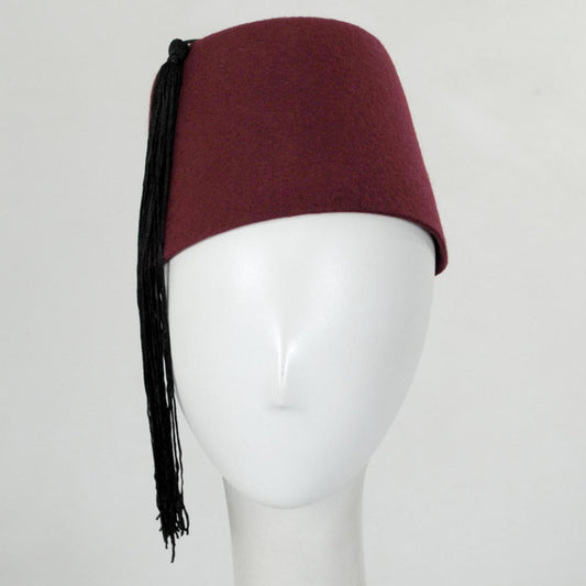 Village Hat Shop | Maroon Wool Fez with Black Tassel | 193300M | front | MAROON