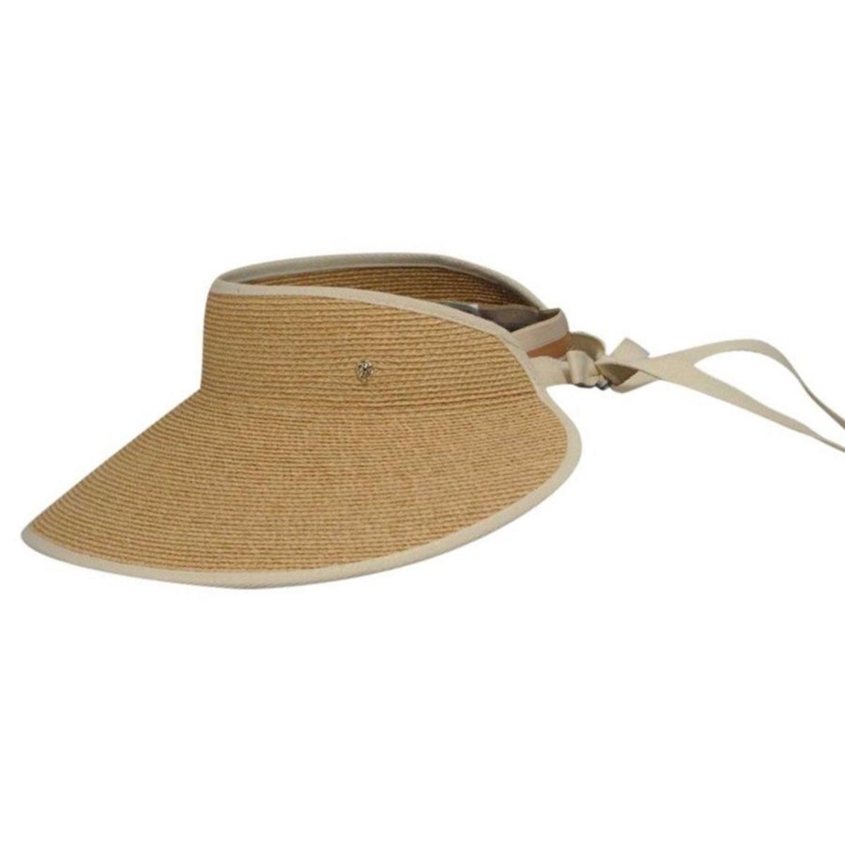 Helen Kaminski Tan Straw Visor with Black Branded Band Mita Wide Brim Raffia Visor – Gorsuch main image 2