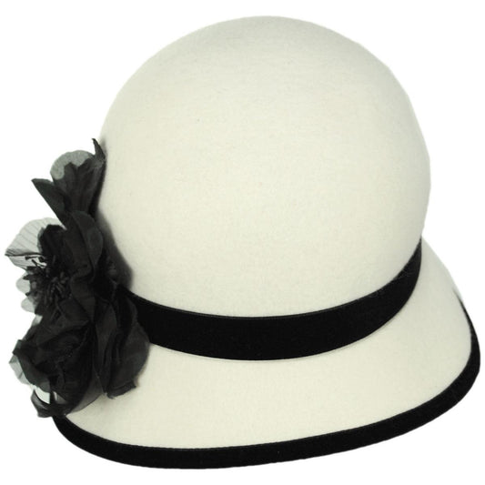 Kathy Jeanne | Noir Rose Wool Felt Cloche Hat - Made to Order | 124720 | front | WHITE/BLACK