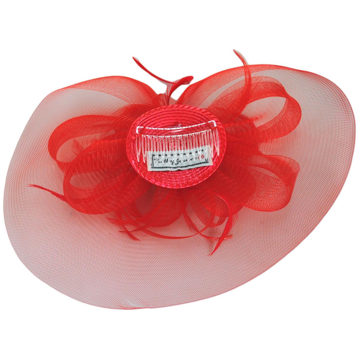 Kathy Jeanne | Firework Horsehair Mesh and Feather Fascinator Hat | 122411 | under | RED