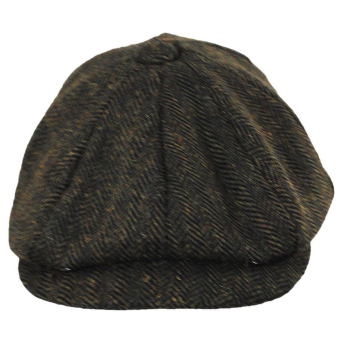 Jaxon Hats | Bird Rock Herringbone Wool Blend Newsboy Cap | 167572 | front | OLIVE GREEN