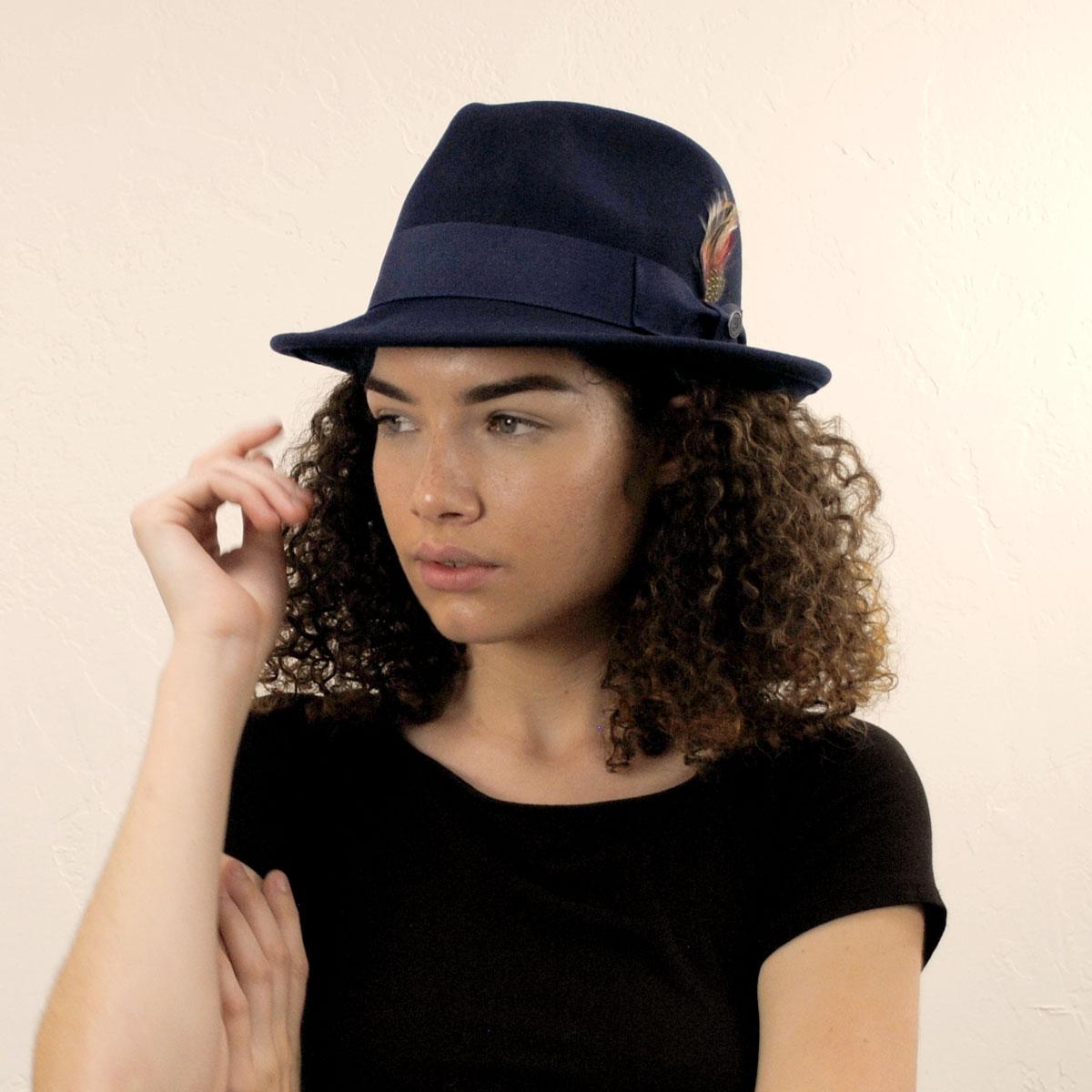 Jaxon Hats | Blues Crushable Wool Felt Trilby Fedora Hat | 132020 | lsfone | NAVY BLUE