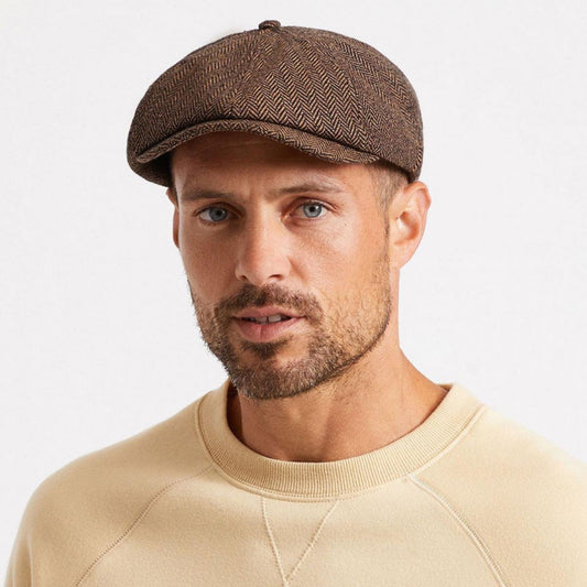 BRIXTON HATS | Brood Herringbone Wool Blend Newsboy Cap | 161512 | lsmone | BROWN/KHAKI