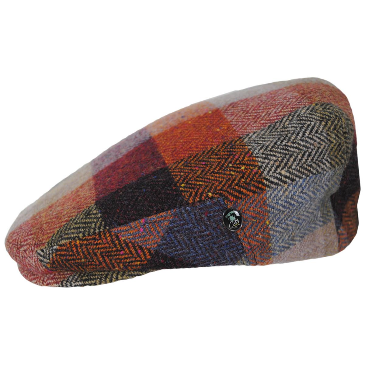 City Sport Caps | Herringbone Squares Donegal Tweed Wool Ivy Cap - FW23 | 175022FW23 | profile | TAN