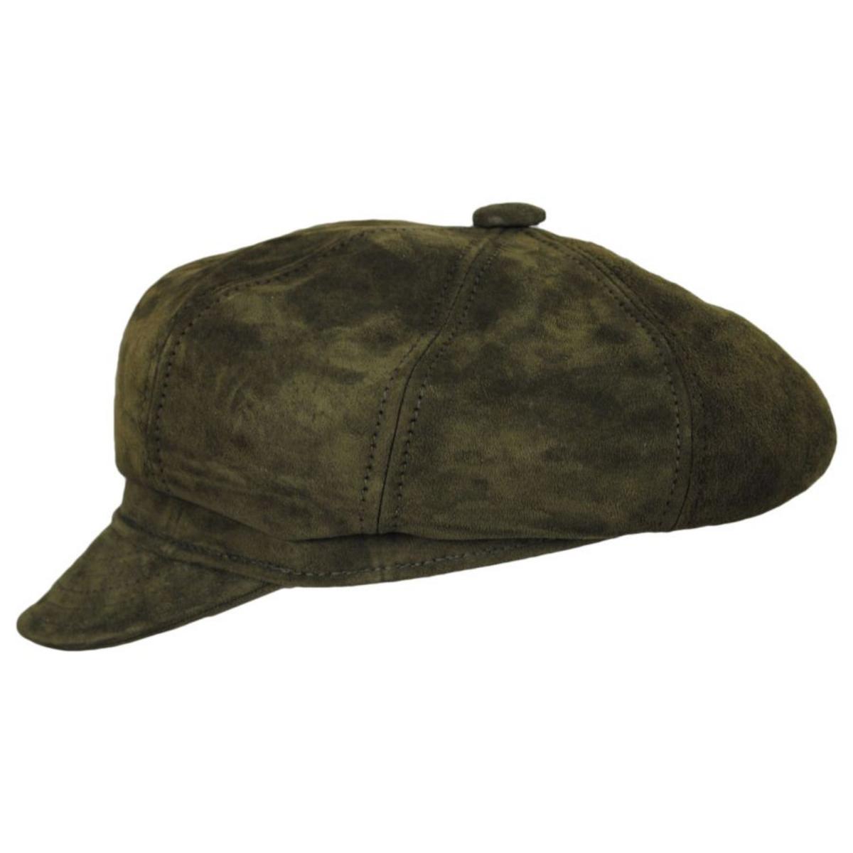 NEW YORK HAT CO | Spitfire Suede Leather Newsboy Cap | 161110 | profile | OLIVE