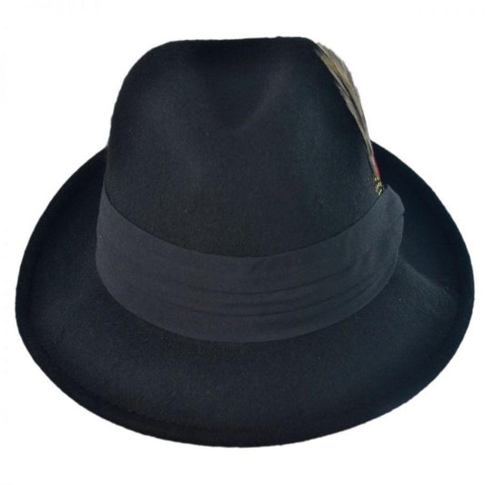 Capas Headwear | Kid's Blues Crushable Wool Felt Trilby Fedora Hat | 507403 | front | BLACK