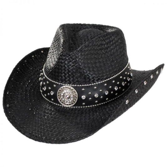 Kenny K | Rhinestone Raffia Straw Western Hat | 102212 | lead | BLACK