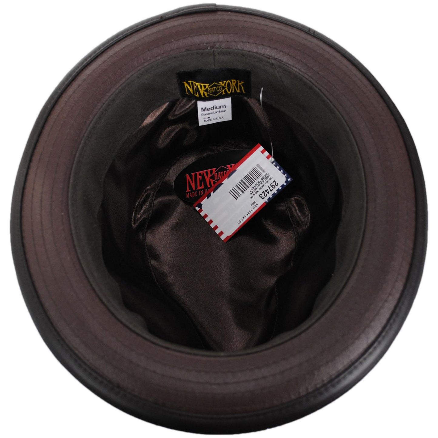 NEW YORK HAT CO | Lambskin Leather Fedora Hat | 142007 | under | BROWN