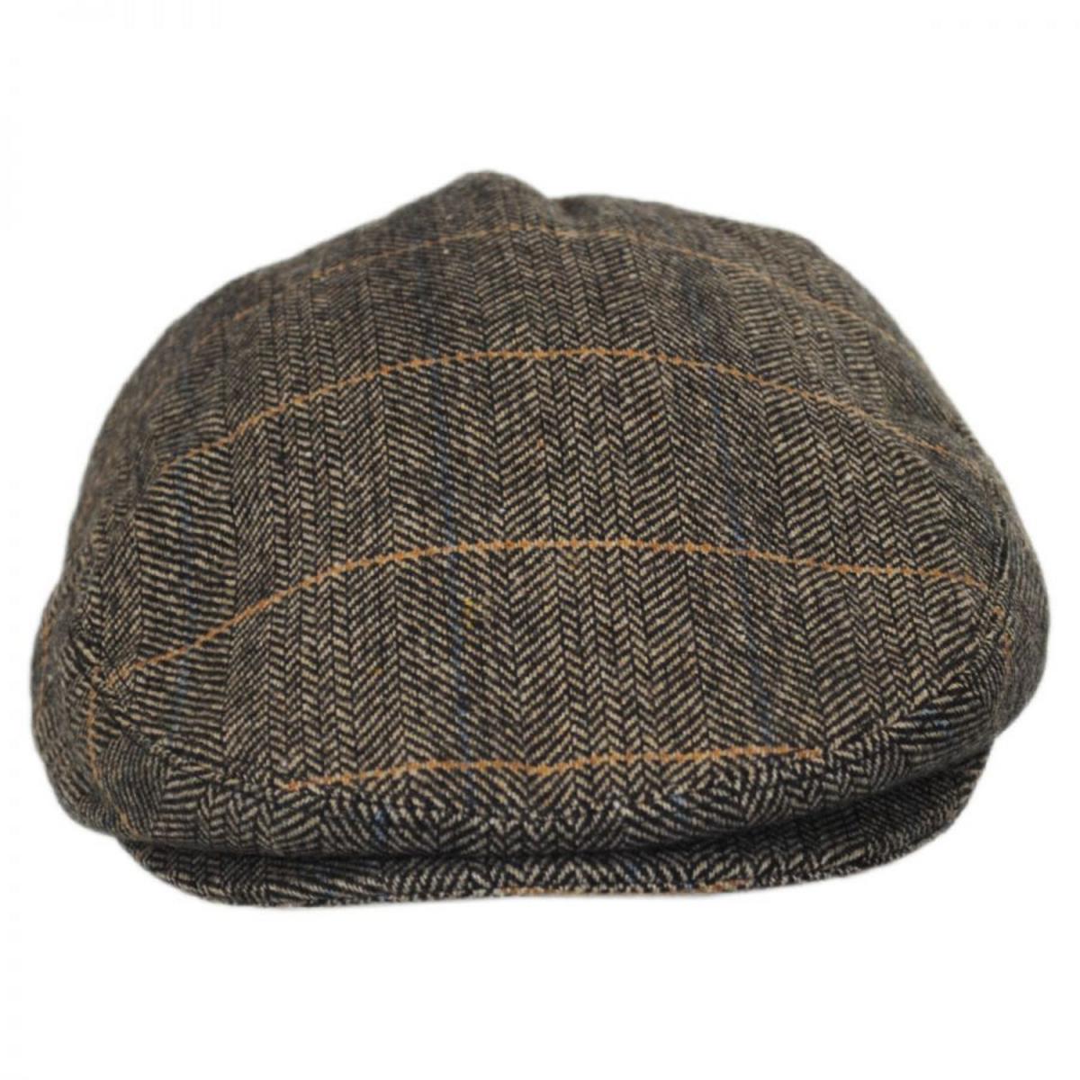Jaxon Hats | Croydon Herringbone Plaid Wool Blend Ivy Cap | 167748 | front | TAN