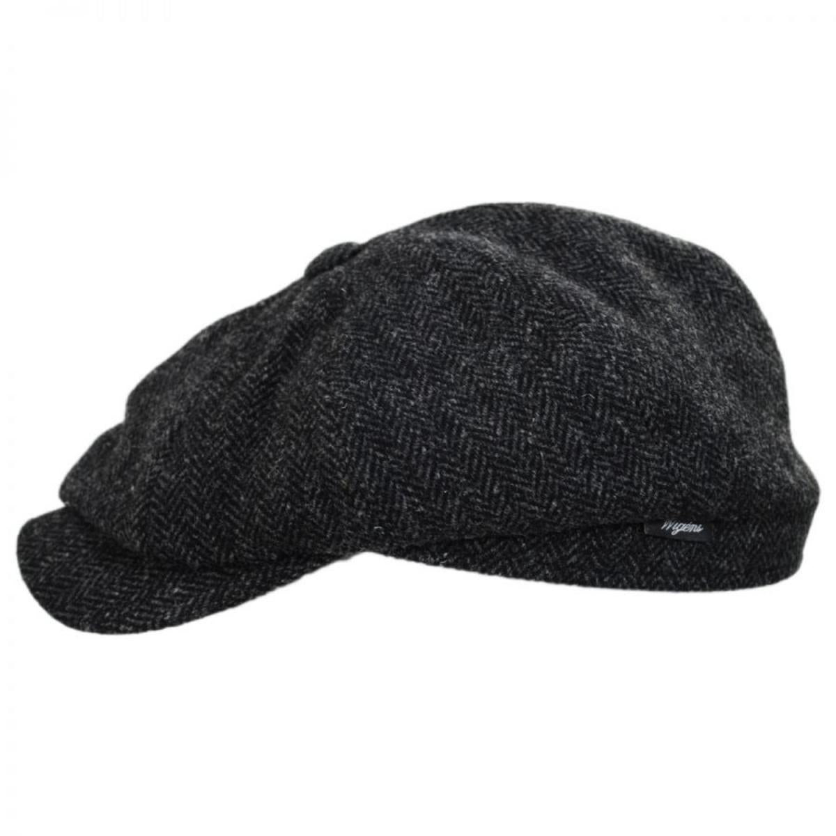 Wigens Caps | Classic Shetland Wool Herringbone Newsboy Cap | 161952 | profile | DARK GREY