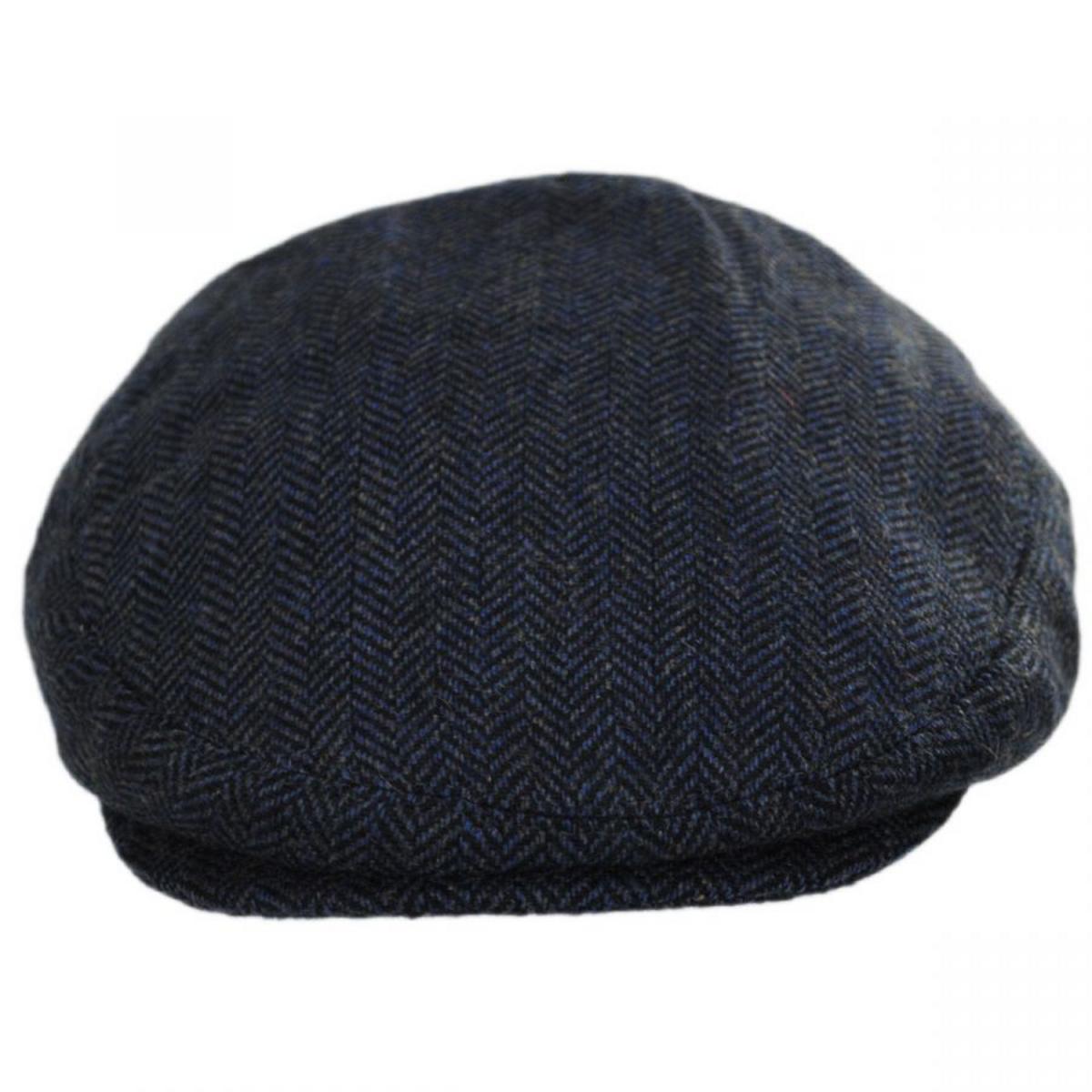 Jaxon Hats | Filmore Herringbone Wool Blend Ivy Cap | 167561 | front | BLUE/BLACK