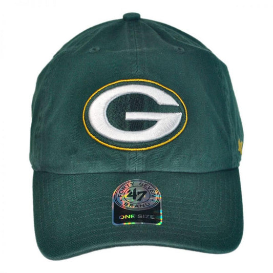 47 Brand | Green Bay Packers NFL Clean Up Strapback Baseball Cap Dad Hat | 203620 | front | DARK GREEN