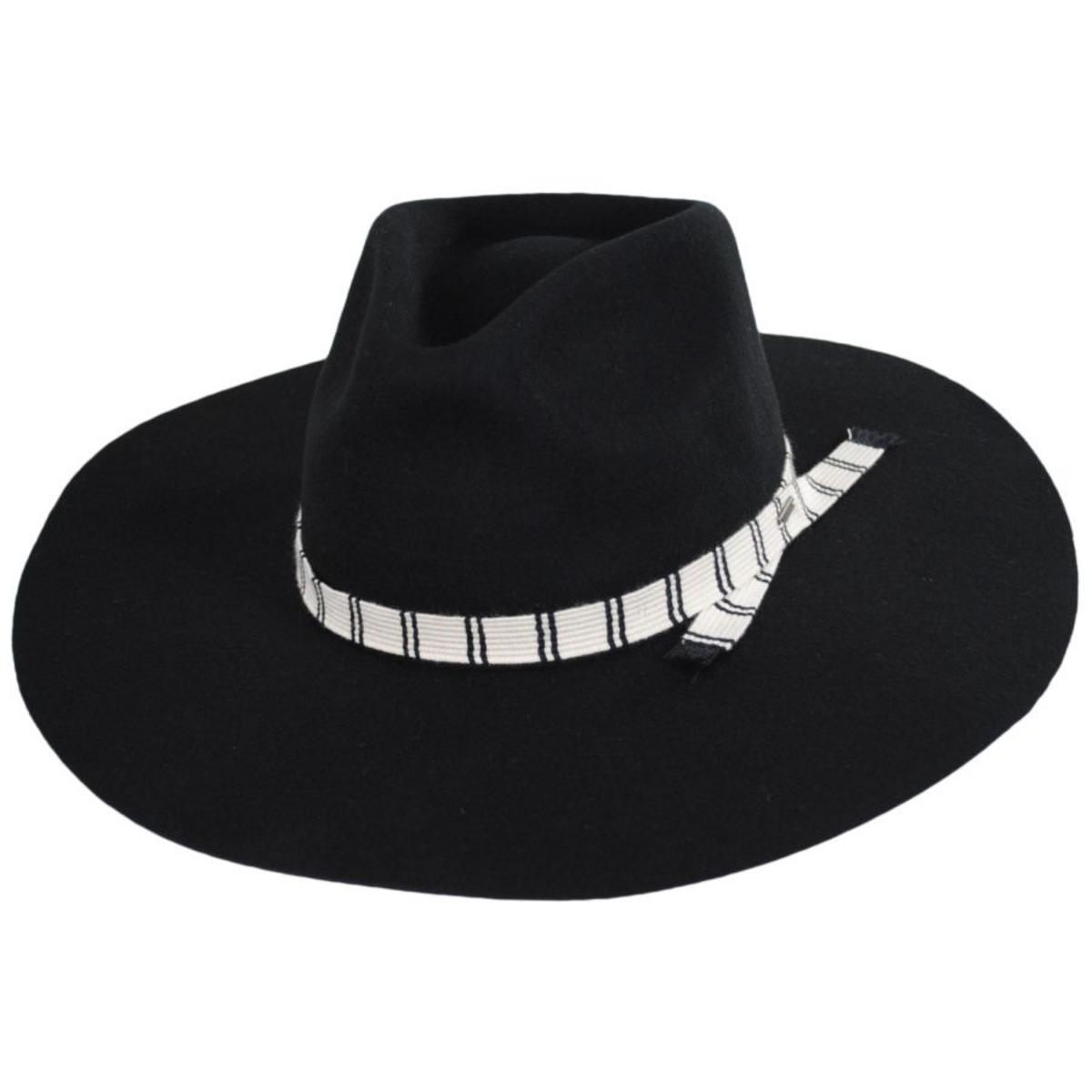 BRIXTON HATS | Leigh Wool Felt Wide Brim Fedora Hat | 123932 | lead | BLACK