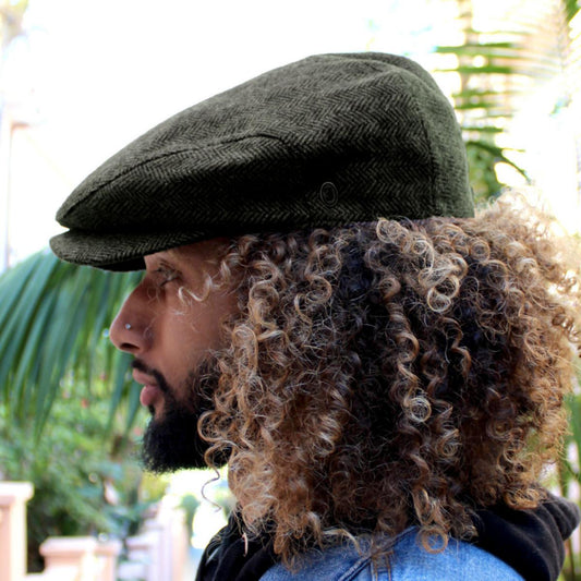 Jaxon Hats | Bird Rock Herringbone Wool Blend Ivy Cap | 167571 | lsmone | OLIVE GREEN
