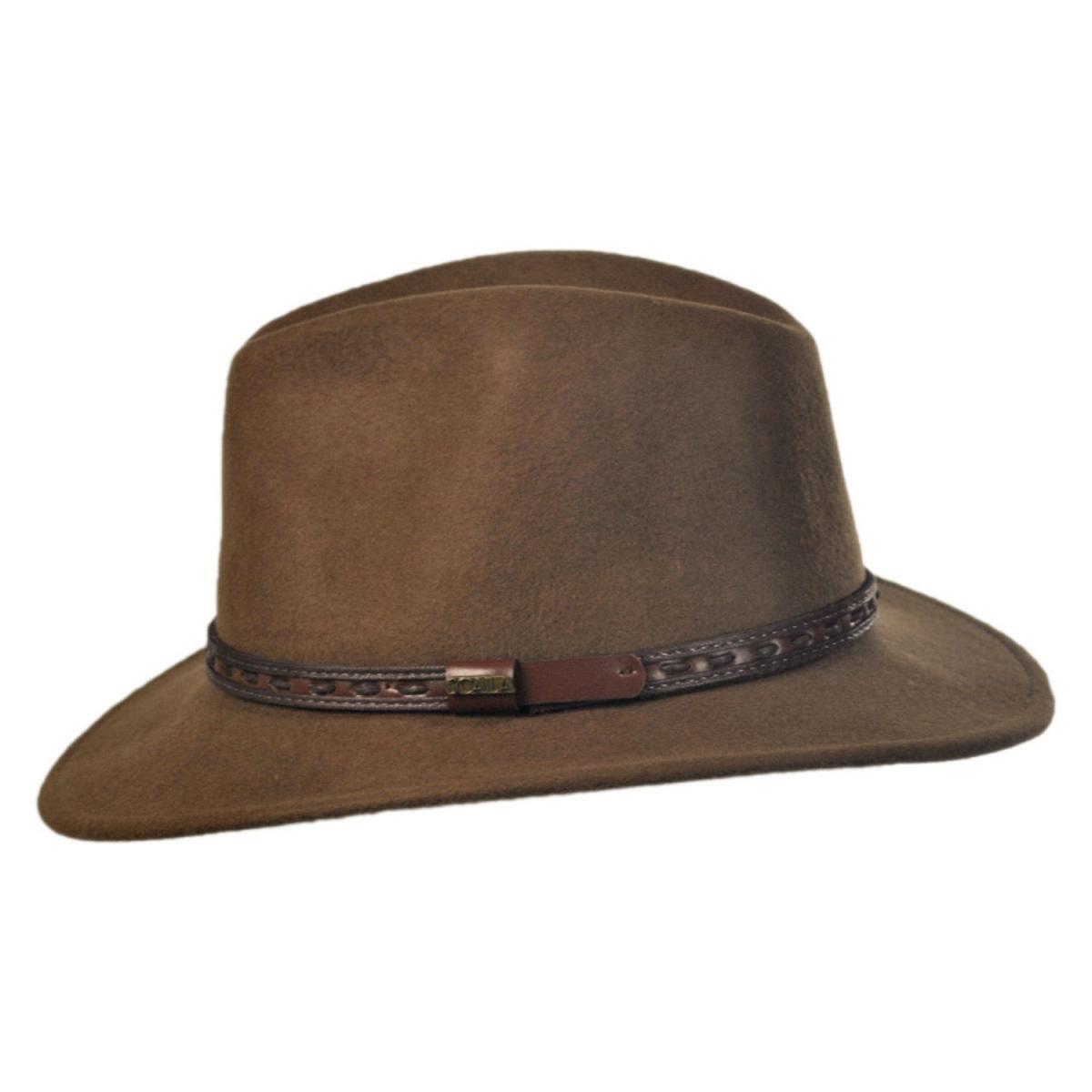 Scala | Traveler Crushable Wool Felt Safari Fedora Hat | 130484 | profile | PECAN