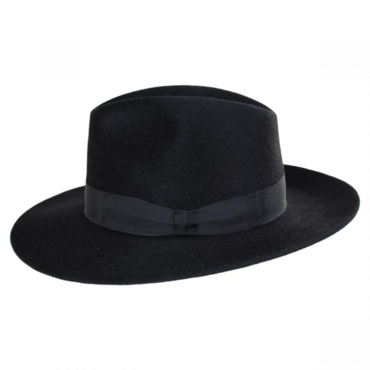 Stefeno Hats | Buck Fur Felt Wide Brim Fedora Hat | 136068 | profile | BLACK