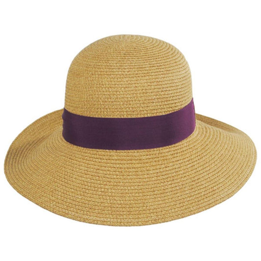 Toucan Collection | Toyo Straw Foldable Sun Hat - Made to Order | 104854 | front | NATURAL/PURPLE