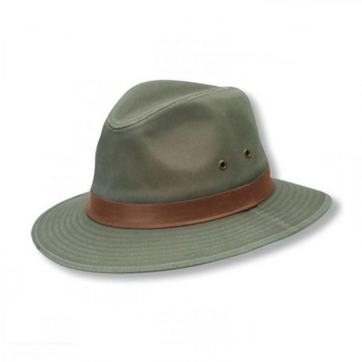 Dorfman Pacific | Packable Cotton Twill Safari Fedora Hat | 140215 | lead | OLIVE
