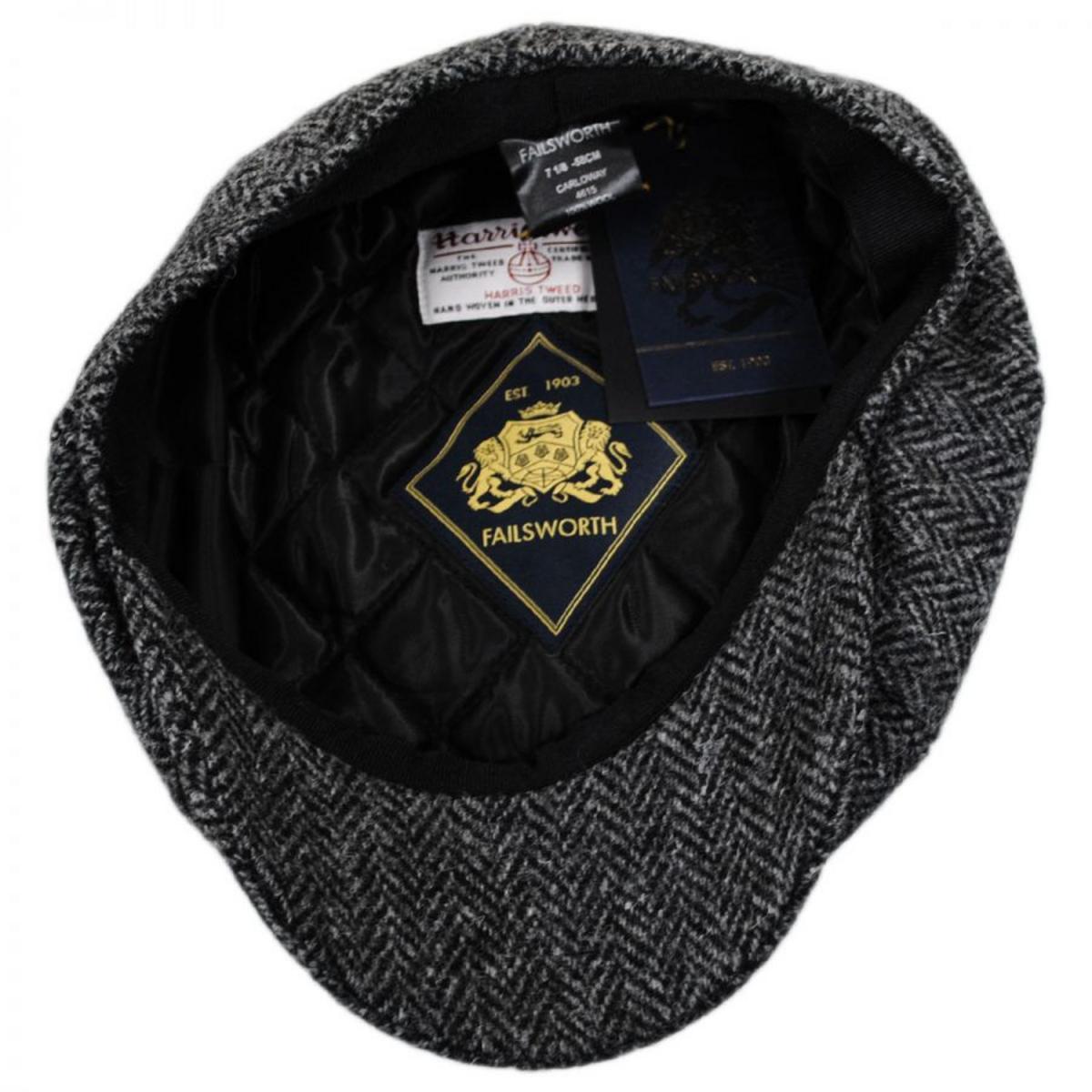 Failsworth | Carloway Harris Tweed Wool Herringbone Newsboy Cap - Grey | 177902 | under | GREY