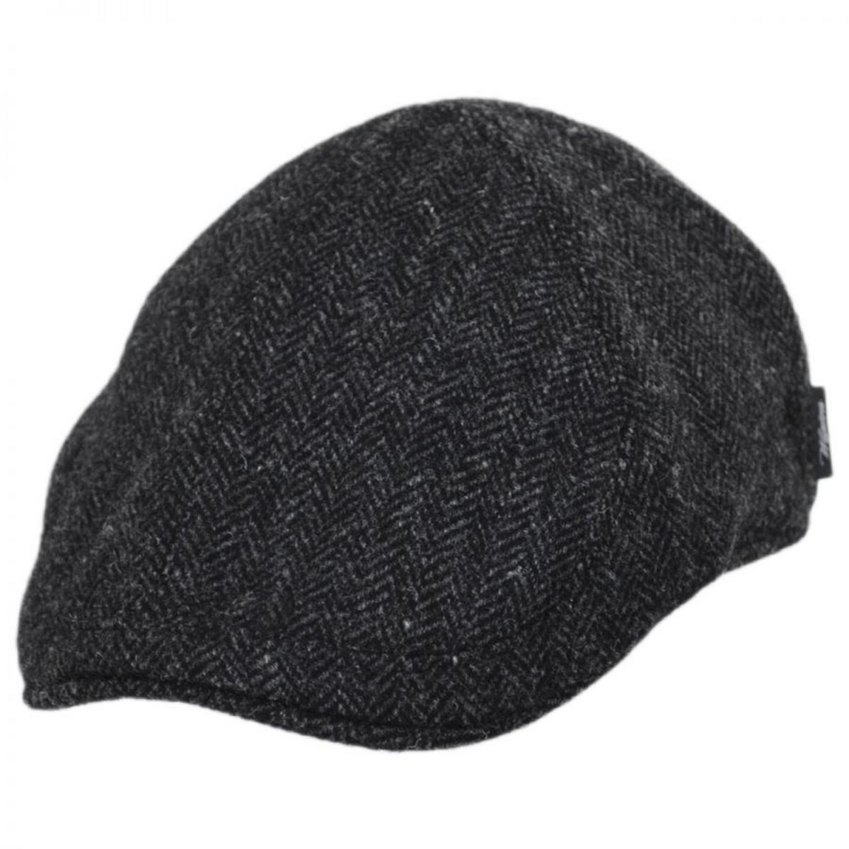 Wigens Caps | Classic Shetland Wool Herringbone Duckbill Ivy Cap | 161949 | lead | DARK GREY