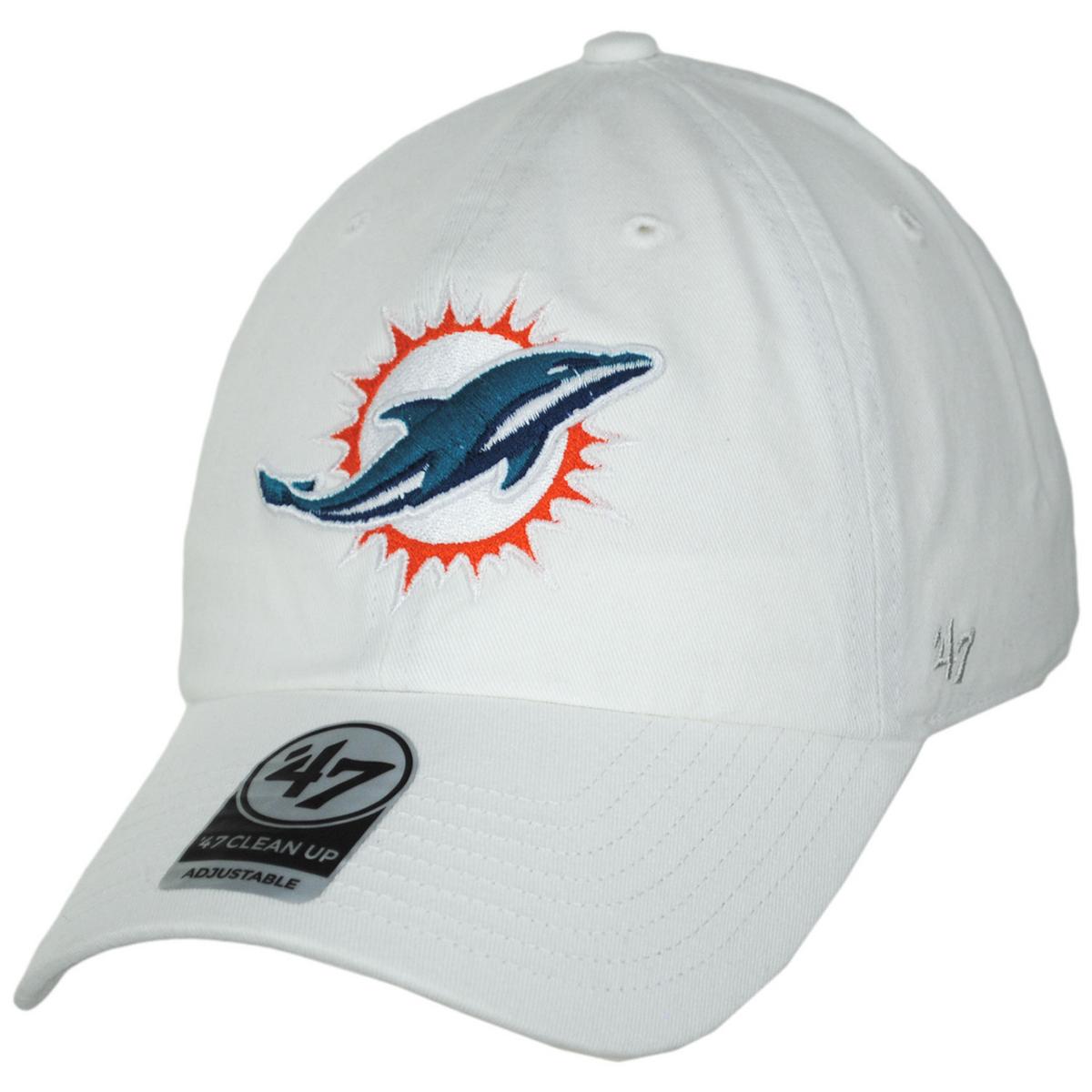47 Brand | Miami Dolphins NFL Clean Up Strapback Baseball Cap Dad Hat | 203870 | lead | WHITE