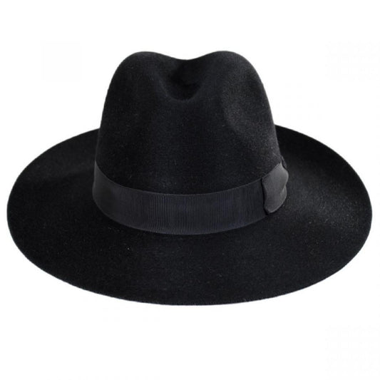 Stefeno Hats | Buck Fur Felt Wide Brim Fedora Hat | 136068 | front | BLACK